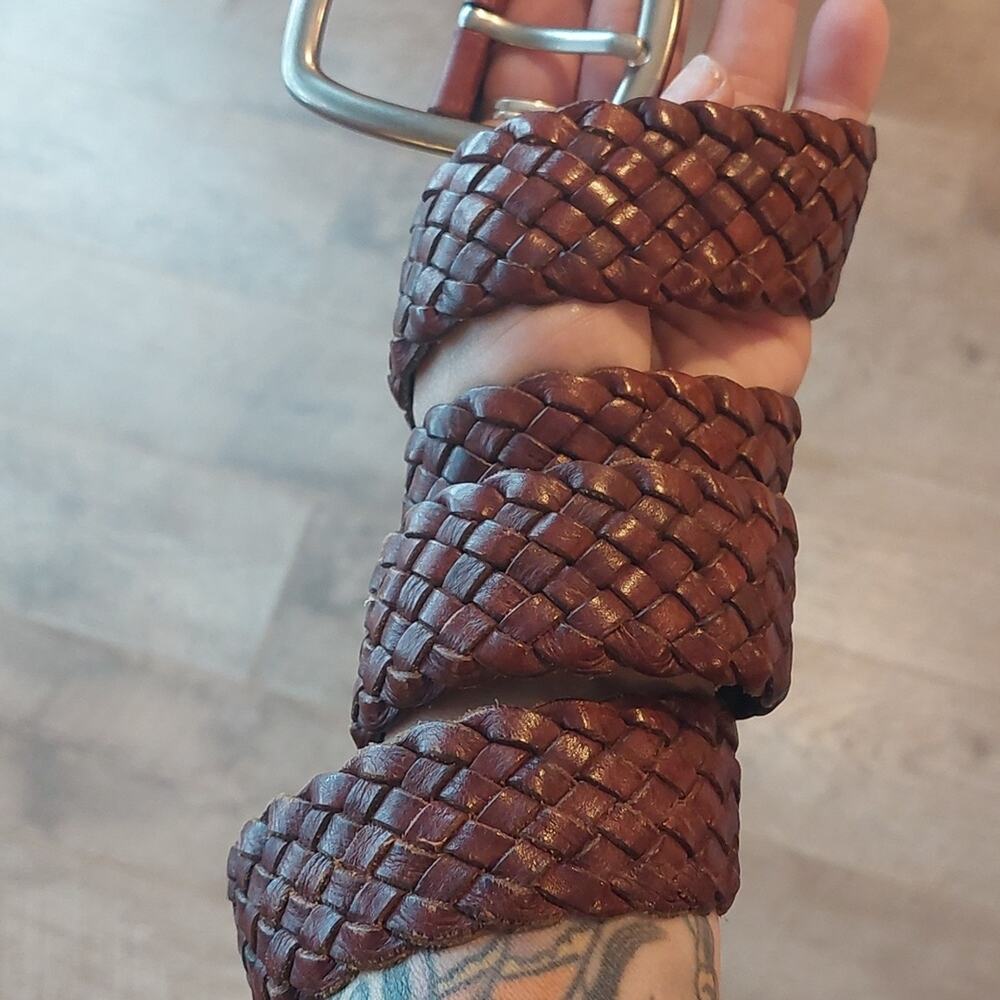 VTG woven braided FOSSIL chestnut leather belt S boho